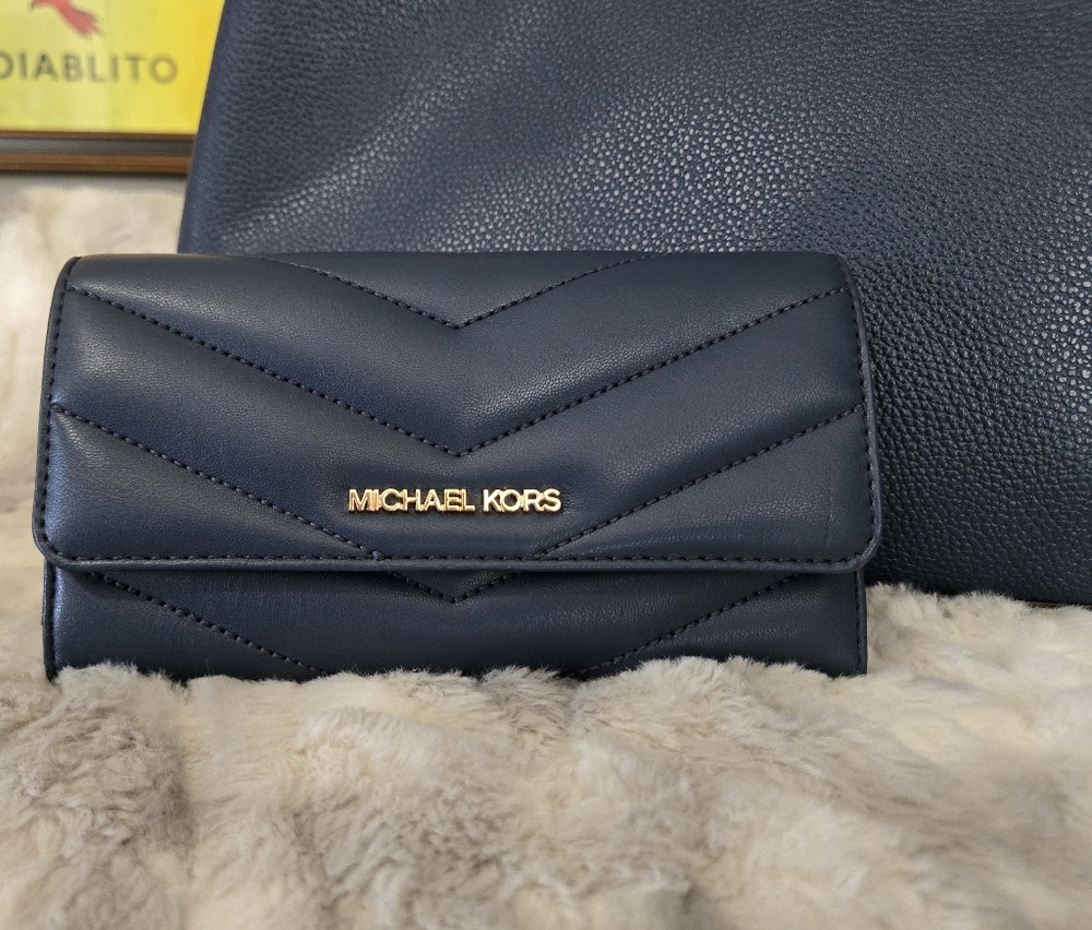 Navy Michael Kors Teagen Chain Shoulder Bag & Wallet Set - Picture 10 of 16